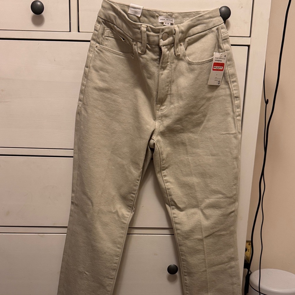 Good American Cream High-Rise Jeans
